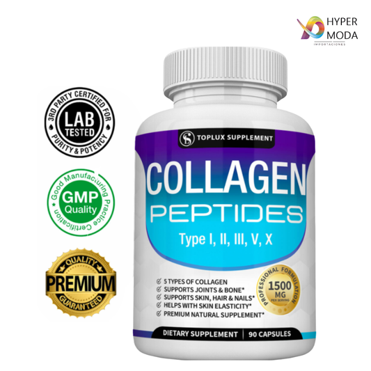 Colágeno Premium 5-en-1 Toplux: El Secreto para una Piel Firme y Articulaciones Sin Dolor (90 Cápsulas)